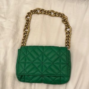 Zara quilted green chain shoulder bag